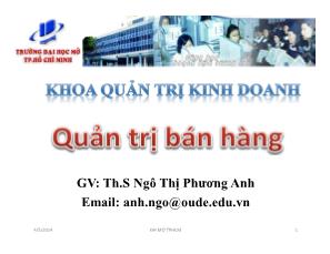 Quản trị bán hàng - Chương 1: Tổng quan về bán hàng và quản trị bán hàng