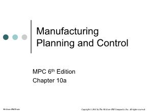 Bài giảng môn Quản trị kinh doanh - Chapter 10a: Manufacturing planning and control