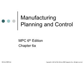 Bài giảng môn Quản trị kinh doanh - Chapter 6: Manufacturing planning and control