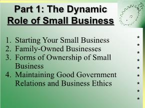 Kinh doanh marketing - Part 1: The dynamicrole of small business