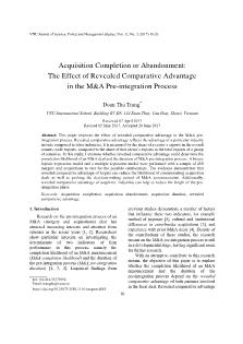 Acquisition Completion or Abandonment: The Effect of Revealed Comparative Advantage in the M&A Pre-Integration Process