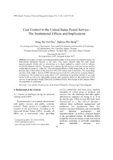 Cost Control in the United States Postal Service - The Institutional Effects and Implications