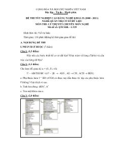 Đề thi tốt nghiệp cao đẳng nghề môn Lý thuyết chuyên môn nghề Quản trị CSDL - Mã đề thi QTCSDL - LT29