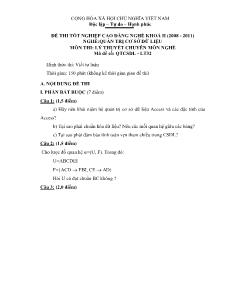 Đề thi tốt nghiệp cao đẳng nghề môn Lý thuyết chuyên môn nghề Quản trị CSDL - Mã đề thi QTCSDL - LT32