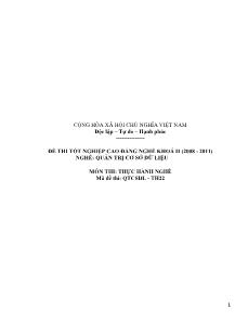 Đề thi tốt nghiệp cao đẳng nghề môn Lý thuyết chuyên môn nghề Quản trị CSDL - Mã đề thi QTCSDL - TH22