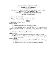Đề thi tốt nghiệp cao đẳng nghề môn Lý thuyết chuyên môn nghề Quản trị CSDL - Mã đề thi QTCSDL - LT36
