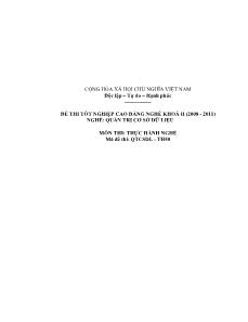 Đề thi tốt nghiệp cao đẳng nghề môn Lý thuyết chuyên môn nghề Quản trị CSDL - Mã đề thi QTCSDL - TH50