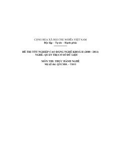 Đề thi tốt nghiệp cao đẳng nghề môn Lý thuyết chuyên môn nghề Quản trị CSDL - Mã đề thi QTCSDL - TH11
