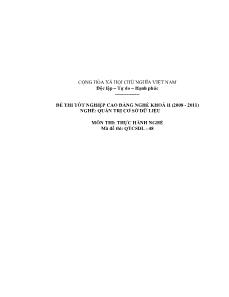 Đề thi tốt nghiệp cao đẳng nghề môn Lý thuyết chuyên môn nghề Quản trị CSDL - Mã đề thi QTCSDL - TH48