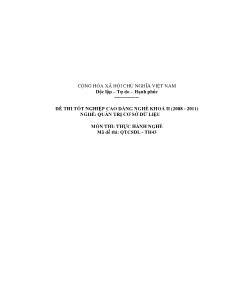 Đề thi tốt nghiệp cao đẳng nghề môn Lý thuyết chuyên môn nghề Quản trị CSDL - Mã đề thi QTCSDL - TH43