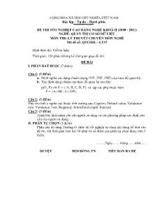 Đề thi tốt nghiệp cao đẳng nghề môn Lý thuyết chuyên môn nghề Quản trị CSDL - Mã đề thi QTCSDL - LT37