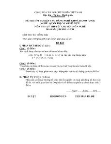 Đề thi tốt nghiệp cao đẳng nghề môn Lý thuyết chuyên môn nghề Quản trị CSDL - Mã đề thi QTCSDL - LT38