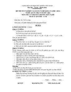 Đề thi tốt nghiệp cao đẳng nghề môn Lý thuyết chuyên môn nghề Quản trị CSDL - Mã đề thi QTCSDL - LT42