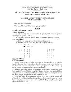 Đề thi tốt nghiệp cao đẳng nghề môn Lý thuyết chuyên môn nghề Quản trị CSDL - Mã đề thi QTCSDL - LT13