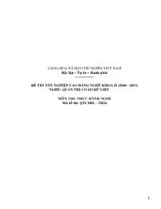Đề thi tốt nghiệp cao đẳng nghề môn Lý thuyết chuyên môn nghề Quản trị CSDL - Mã đề thi QTCSDL - TH16