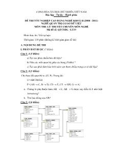 Đề thi tốt nghiệp cao đẳng nghề môn Lý thuyết chuyên môn nghề Quản trị CSDL - Mã đề thi QTCSDL - LT33