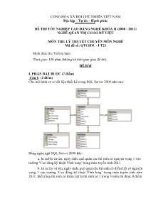 Đề thi tốt nghiệp cao đẳng nghề môn Lý thuyết chuyên môn nghề Quản trị CSDL - Mã đề thi QTCSDL - LT23