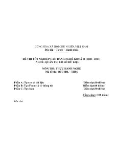 Đề thi tốt nghiệp cao đẳng nghề môn Lý thuyết chuyên môn nghề Quản trị CSDL - Mã đề thi QTCSDL - TH06