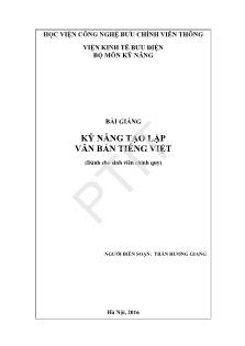 Bài giảng Kỹ năng tạo lập văn bản tiếng Việt (Dùng cho sinh viên chính quy)