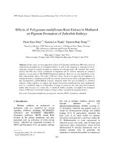 Effects of Polygonum multiflorum Root Extract in Methanol on Pigment Formation of Zebrafish Embryo