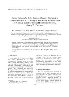Genus Opithandra B. L. Burtt and Species Opithandra Dinghushanensis W. T. Wang as New Records for the Flora of Vietnam from Bac Huong Hoa Nature Reserve, Quang Tri Province