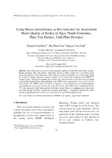 Using Macro-Invertebrates as Bio-indicator for Assessment Water Quality of Bodies in Ngoc Thanh Commune, Phuc Yen District, Vinh Phuc Province
