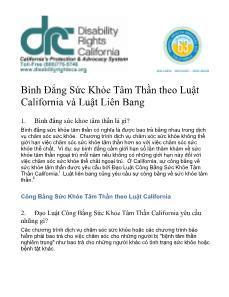 Bình đẳng sức khỏe tâm thần theo luật california và luật liên bang