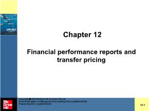 Financial performance reports and transfer pricing