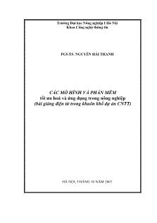 Bài giảng Các mô hình và phần mềm tối ưu hoá và ứng dụng trong nông nghiệp (Phần 1)