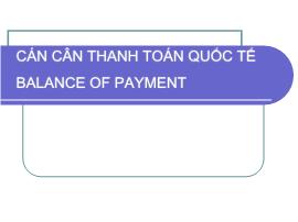 Bài giảng Cán cân thanh toán quốc tế (Balance of Payment)