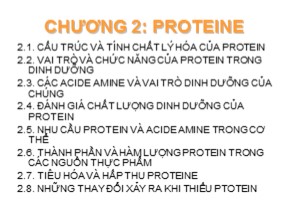 Bài giảng Dinh dưỡng học - Chương 2: Proteine - Hồ Xuân Hương