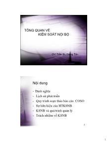 Bài giảng Kiểm soát nội bộ - Chương 1: Tổng quan về kiểm soát nội bộ - Trần Thị Giang Tân
