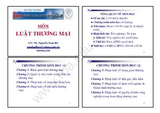 Bài giảng Luật thương mại - Chương 1: Khái quát luật thương mại - Nguyễn Nam Hà