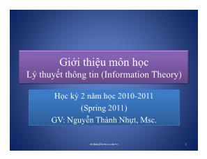 Bài giảng Lý thuyết thông tin (Information Theory) - Chương mở đầu: Giới thiệu môn học Lý thuyết thông tin - Nguyễn Thành Nhựt