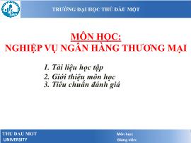 Bài giảng Nghiệp vụ ngân hàng thương mại - Chương 0: Giới thiệu môn học - Lâm Nguyễn Hoài Diễm