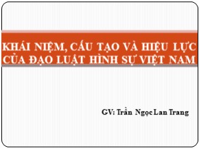 Bài giảng Những vấn đề cơ bản về luật hình sự - Chương 2: Khái niệm, cấu tạo và hiệu lực của đạo luật hình sự Việt Nam - Trần Ngọc Lan Trang
