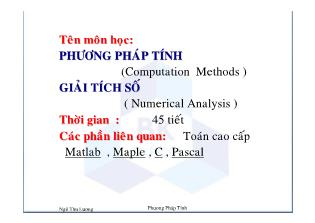Bài giảng Phương pháp tính (Computation Methods) - Chương 0: Giới thiệu về sai số - Ngô Thu Lương
