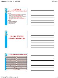 Bài giảng Tài chính doanh nghiệp 2 - Chương 10: Quản trị tài sản ngắn hạn - Đoàn Thị Thu Trang