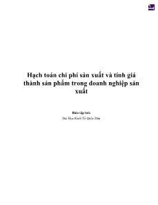 Hạch toán chi phí sản xuất và tính giá thành sản phẩm trong doanh nghiệp sản xuất