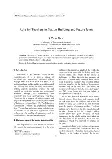 Role for Teachers in Nation Building and Future Icons