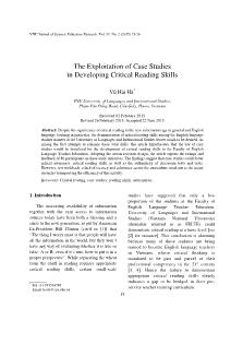 The Exploitation of Case Studies in Developing Critical Reading Skills