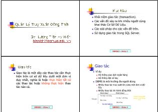 Bài giảng Hệ quản trị cơ sở dữ liệu - Chương 2: Quản lý truy xuất đồng thời - Lương Trần Hy Hiến