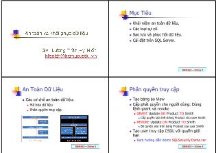 Bài giảng Hệ quản trị cơ sở dữ liệu - Chương 3: An toàn dữ liệu và khôi phục dữ liệu - Lương Trần Hy Hiến