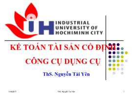 Bài giảng Kế toán ngân hàng - Chương 7: Kế toán tài sản cố định công cụ dụng cụ - Nguyễn Tài Yên