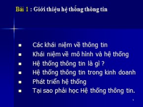 Bài giảng Nhập môn hệ thống thông tin - Bài 1: Giới thiệu hệ thống thông tin