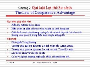 Bài giảng Thương mại quốc tế - Chương 2: Qui luật Lợi thế So sánh - Nguyễn Hữu Lộc