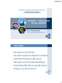 Bài giảng SQL server - Chương 1: Tổng quan về SQL Server - Lê Thị Minh Nguyện