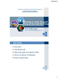 Bài giảng SQL server - Chương 8: Quản lý người dùng và bảo mật hệ thống - Lê Thị Minh Nguyện