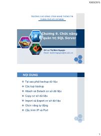 Bài giảng SQL server - Chương 9: Chức năng quản trị SQL Server - Lê Thị Minh Nguyện