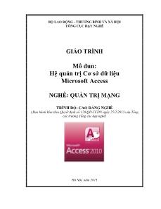 Giáo trình Hệ quản trị Cơ sở dữ liệu Microsoft Access (Phần 1)